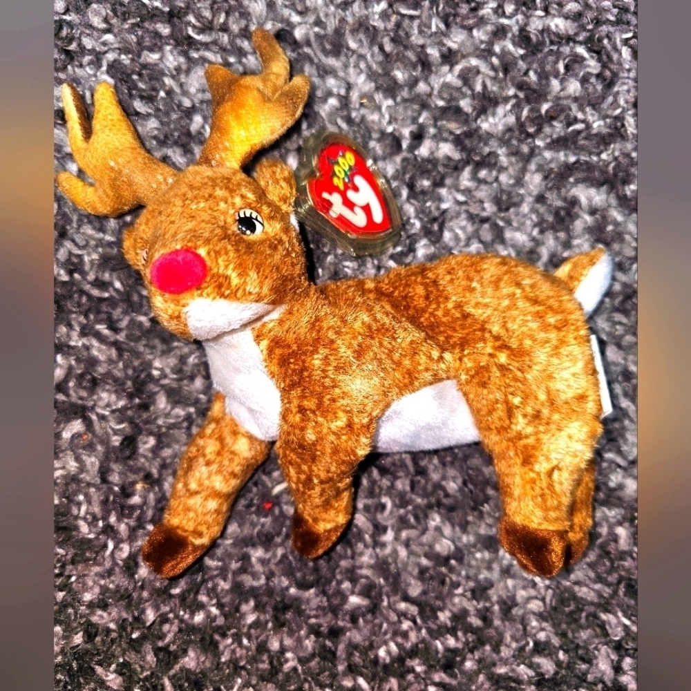 Ty Beanie Baby - ROXIE Red Nosed Reindeer 7'5' Stuffed Plush New MWMT's